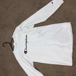 White Champion Long Sleeve Tee